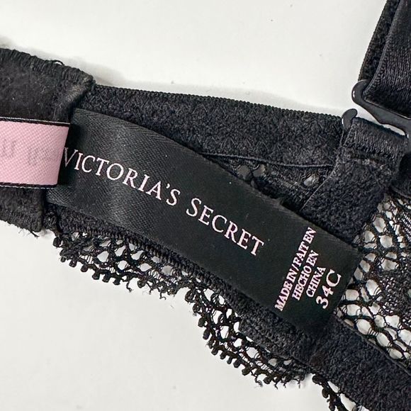 Victoria's Secret Sexy Little Things Push-up Bra 34C Black Lace Rhinestones - Picture 7 of 10